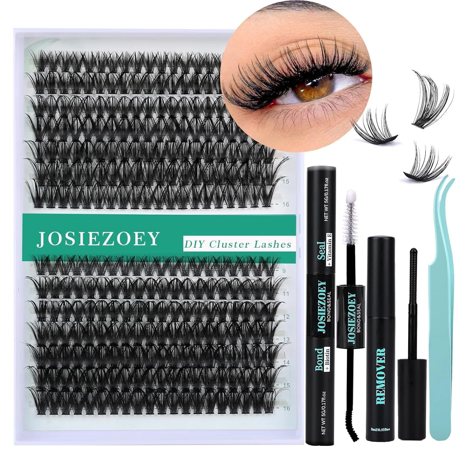 Fluffy Lash Clusters Kit 60D 80D DIY Lash Extension Kit with 10-18MM Thick Individual Lashes Cluster Lash Bond and Seal Remover Tweezers for Eyelash Extension at Home(Kit-60D 80D-280Pcs)