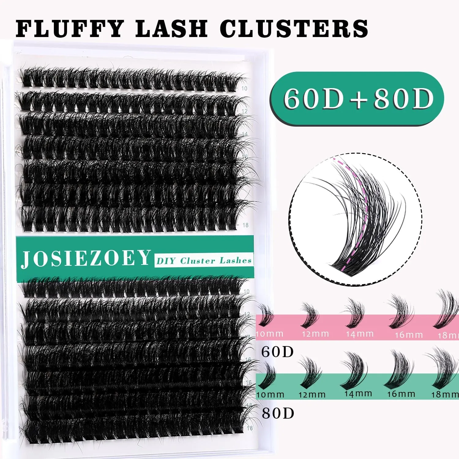Fluffy Lash Clusters Kit 60D 80D DIY Lash Extension Kit with 10-18MM Thick Individual Lashes Cluster Lash Bond and Seal Remover Tweezers for Eyelash Extension at Home(Kit-60D 80D-280Pcs)