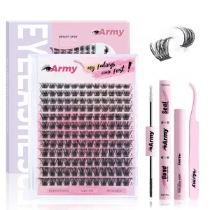 Fluffy Lash Clusters Kit 8-18mm 144pcs Thick Volume Eyelash Clusters Kit Wispy D Curl - WideSpan DIY Eyelash Extensions Waterproof Cat Eye Lashes, A-style kit