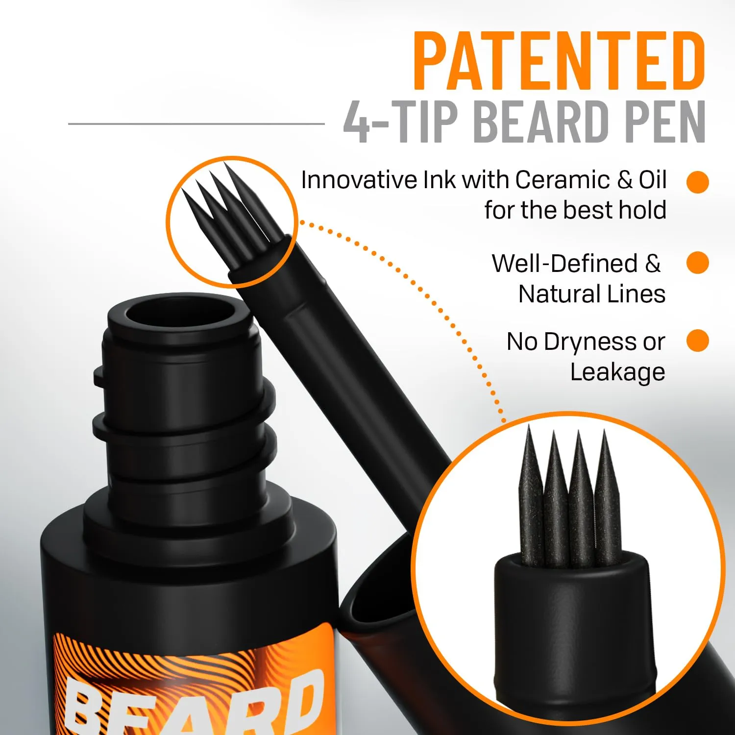 FOLLICLE BOOSTER Beard Pen Filler Styling Kit for Men - 3-in-1 Filling Set with 4-Tip Fork, Normal Pencil, and Brush - Waterproof, Sweatproof & All-Day Hold - Black