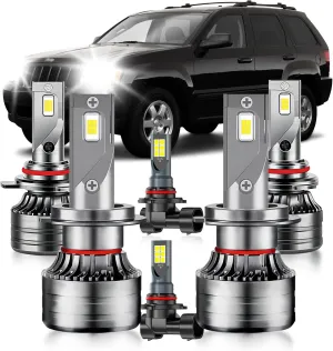 for Jeep Grand Cherokee 1999-2010 Fog Lights Bulbs Combo, 6pcs Super Bright 6000K White Multi Beam and Fog Lights Blubs Package