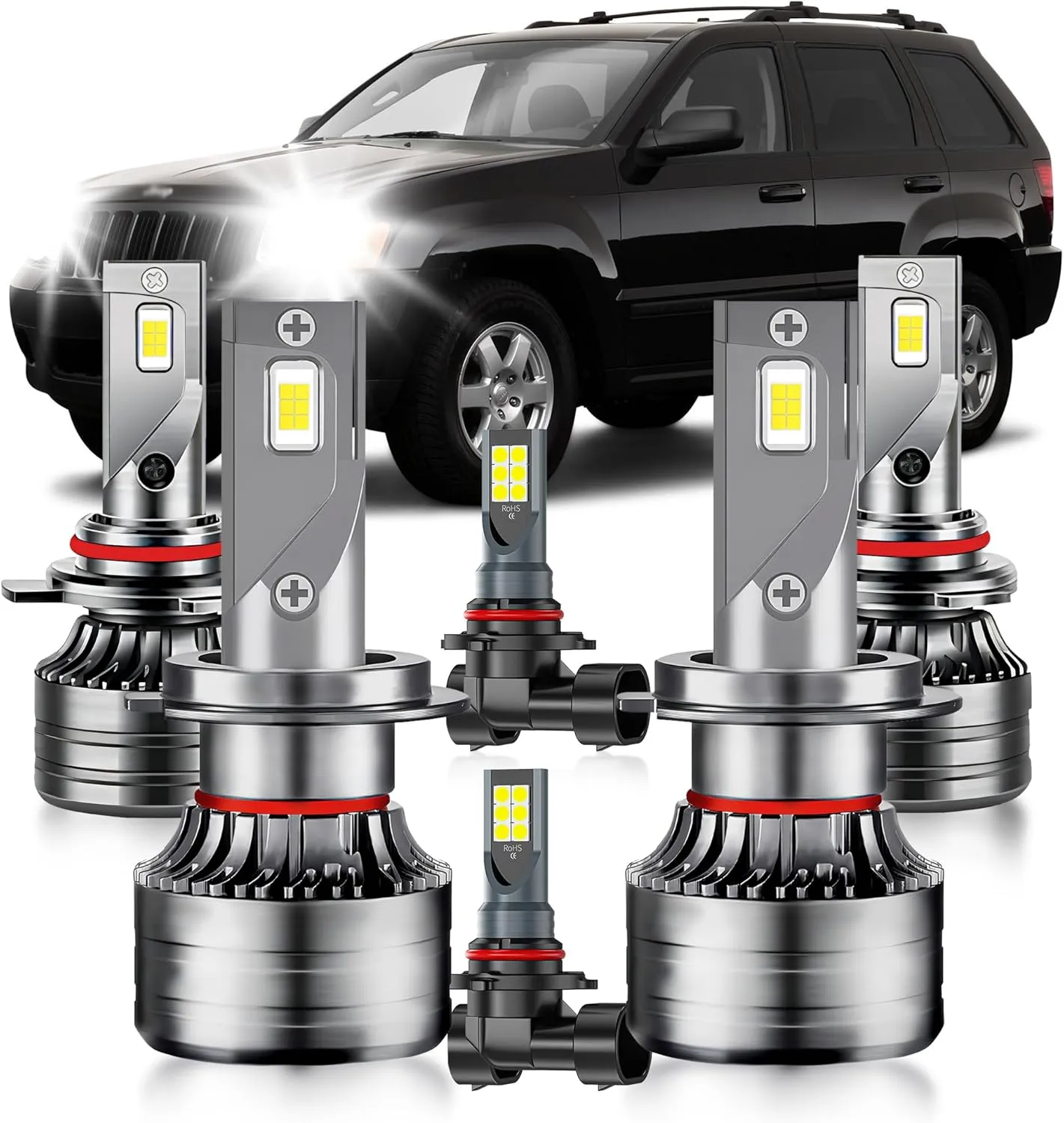 for Jeep Grand Cherokee 1999-2010 Fog Lights Bulbs Combo, 6pcs Super Bright 6000K White Multi Beam and Fog Lights Blubs Package