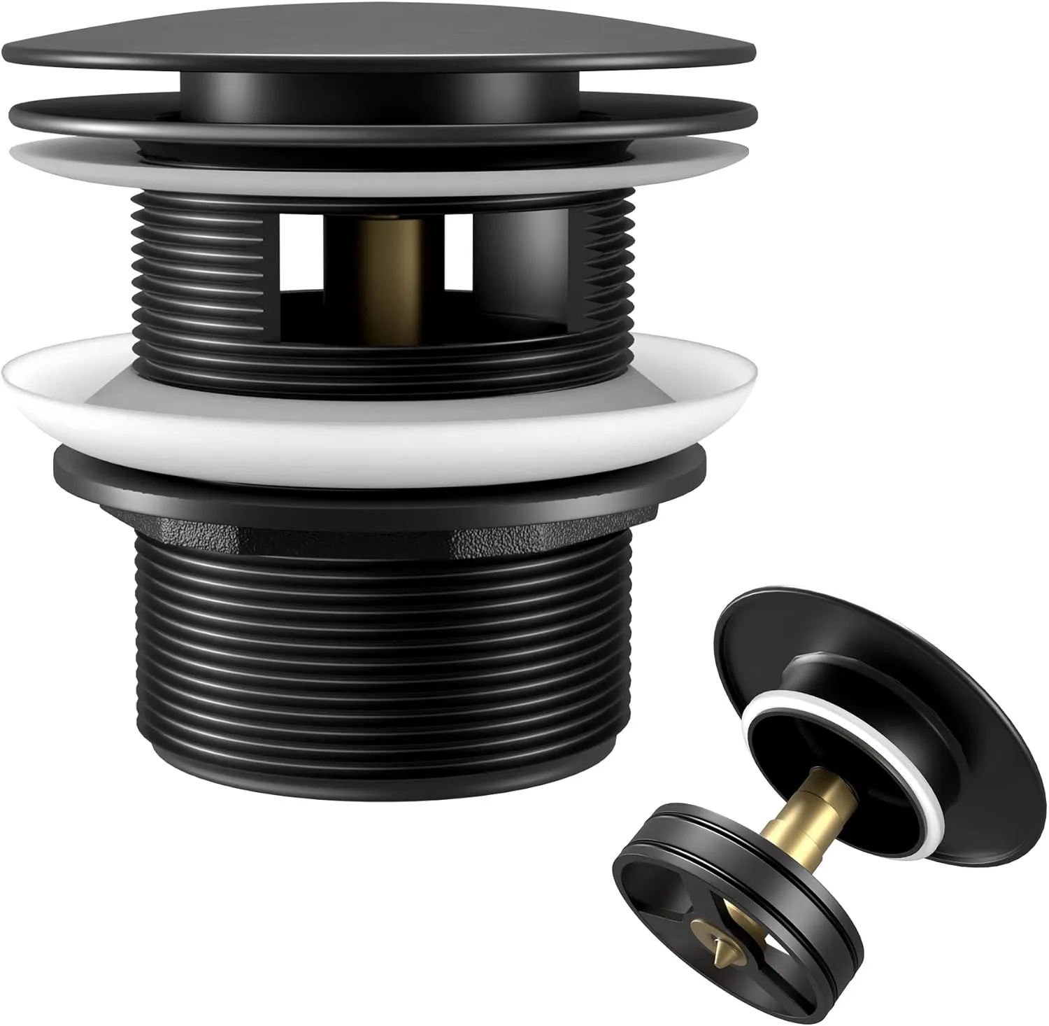Freestanding Tub Drain with Removable Pop-up Free Standing Bathtub Drain Stopper Upgraded Stand Alone Tub Drain Basket for Soaking Anti-rust and Watertight Matte Black