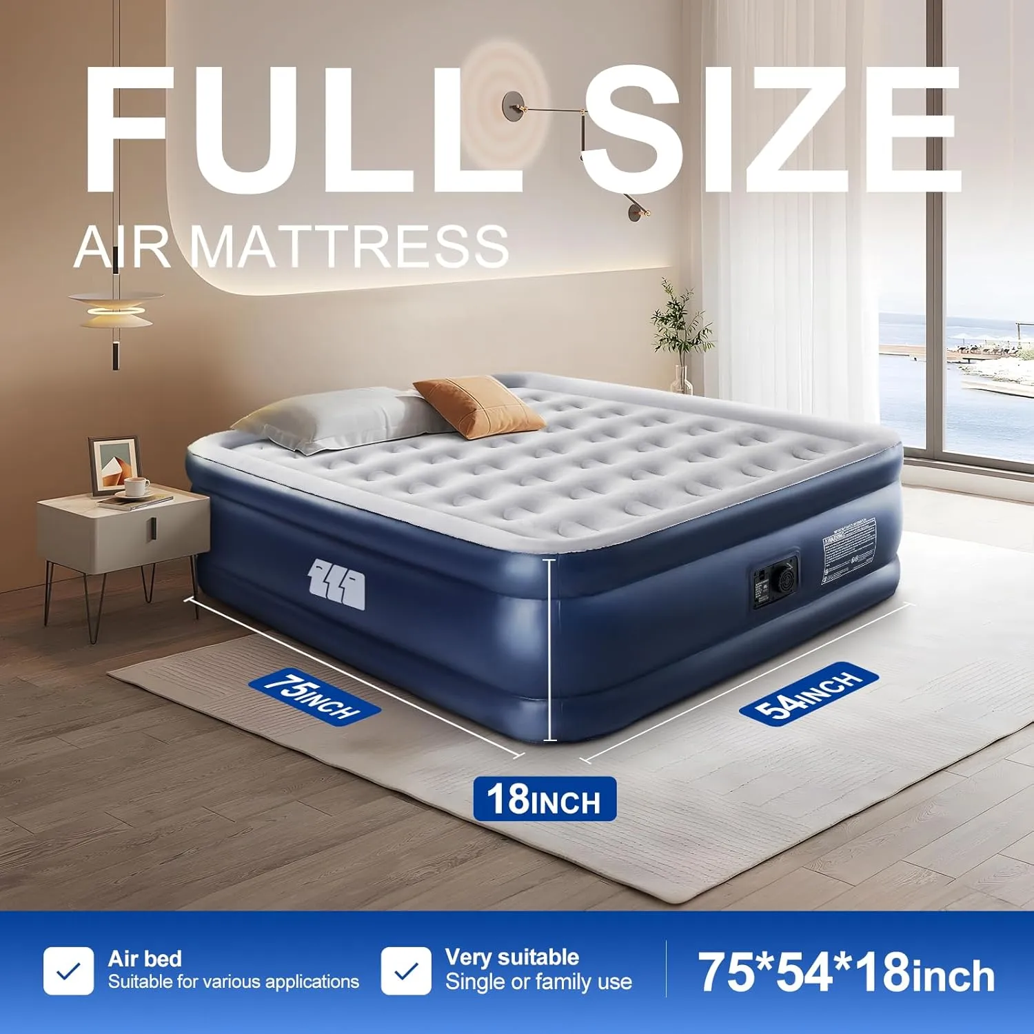 Full Air Mattress with Built in Pump,18" Raised Blow up Air Bed,3 Mins Quick Self-Inflation/Deflation,600lbs Max, Strong Support,Foldable Inflatable Mattress for Camping/Home/Guests/Travel