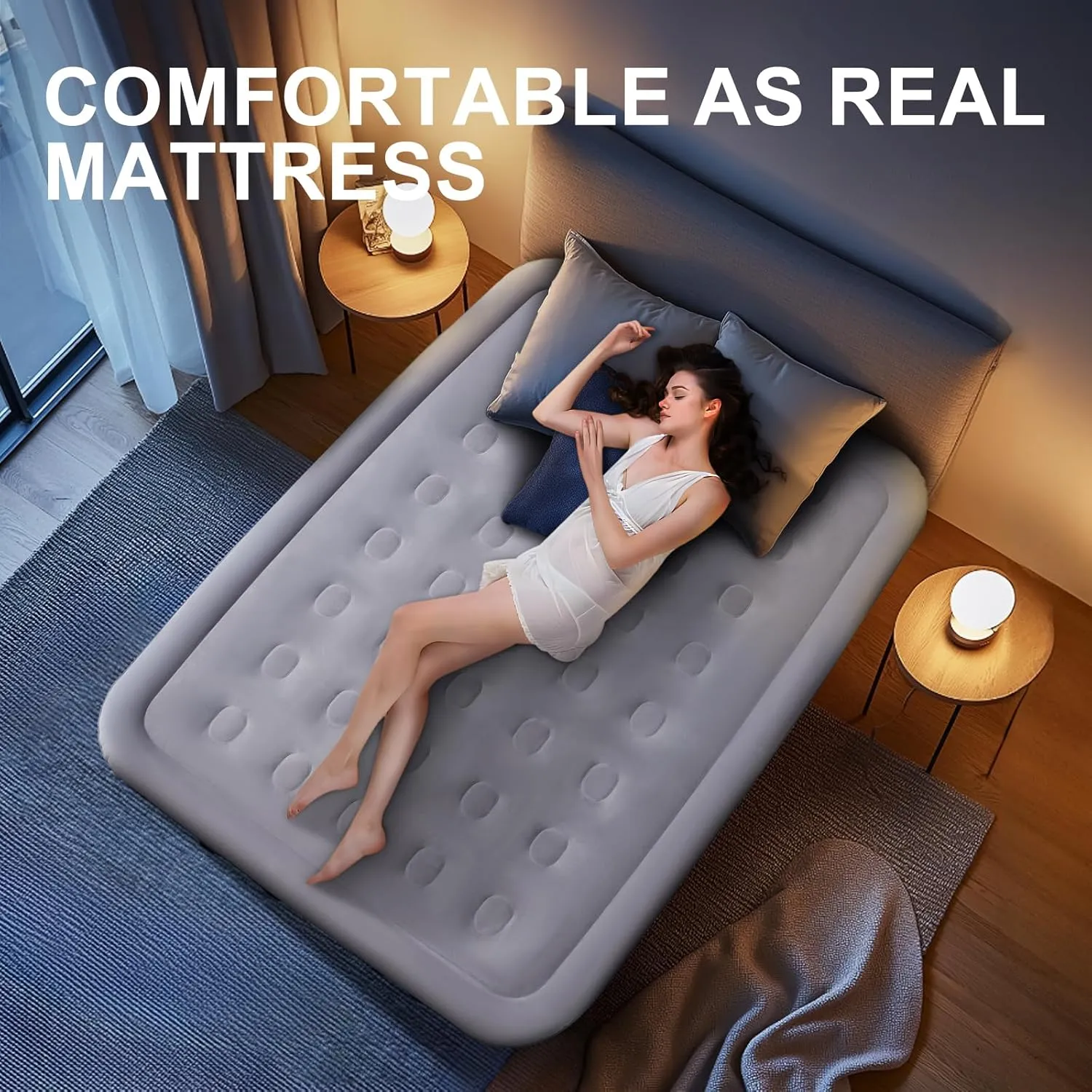 Full Air Mattress with Built in Pump,18" Raised Blow up Air Bed,3 Mins Quick Self-Inflation/Deflation,600lbs Max, Strong Support,Foldable Inflatable Mattress for Camping/Home/Guests/Travel