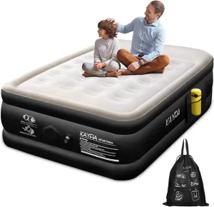 Full Air Mattress with Built-in Rechargeable Pump & Flocked Surface 18" Elevated Blow up Mattress for Home & Camping Durable Inflatable Mattress Quick Inflation/Deflation Air Bed with Carry Bag, Black