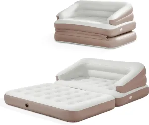 Full Size Air Mattress for Inflatable-Portable Blow Up Mattress Sofa Bed with Flocked top-Double Air Couch for Tent Camping/Car Travel Backpacking/Family Leisure(Cream White)