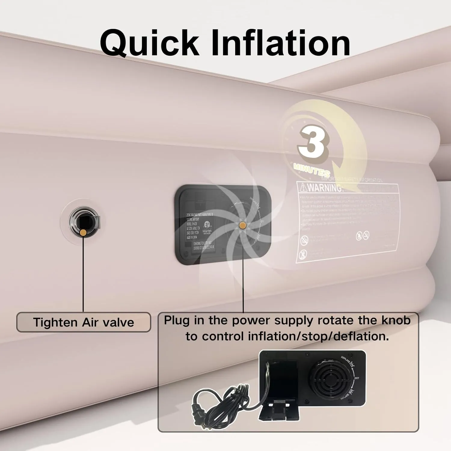 Full Size Air Mattress with Built in Pump, Air Bed with Portable Storage Bag, 18'' Blow up Mattress Suitable for Home and Guests, Top Flocking, 18" Full Khaki