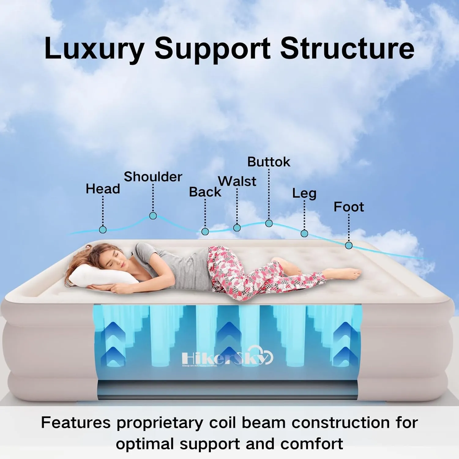 Full Size Air Mattress with Built in Pump, Air Bed with Portable Storage Bag, 18'' Blow up Mattress Suitable for Home and Guests, Top Flocking, 18" Full Khaki