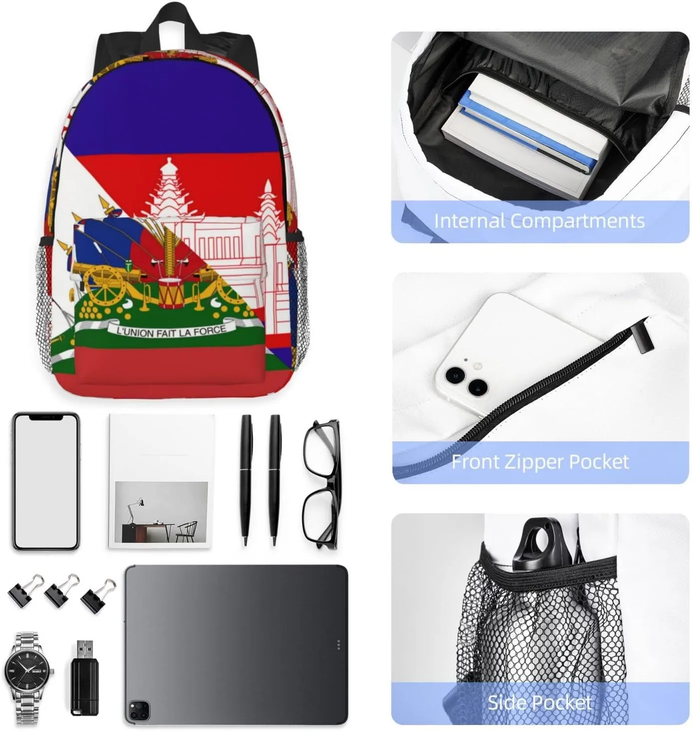 Funny Haiti Flag Backpack Cute Haitian Flag Daypack Laptop Backpack Shoulders Casual Daypack For Men Women