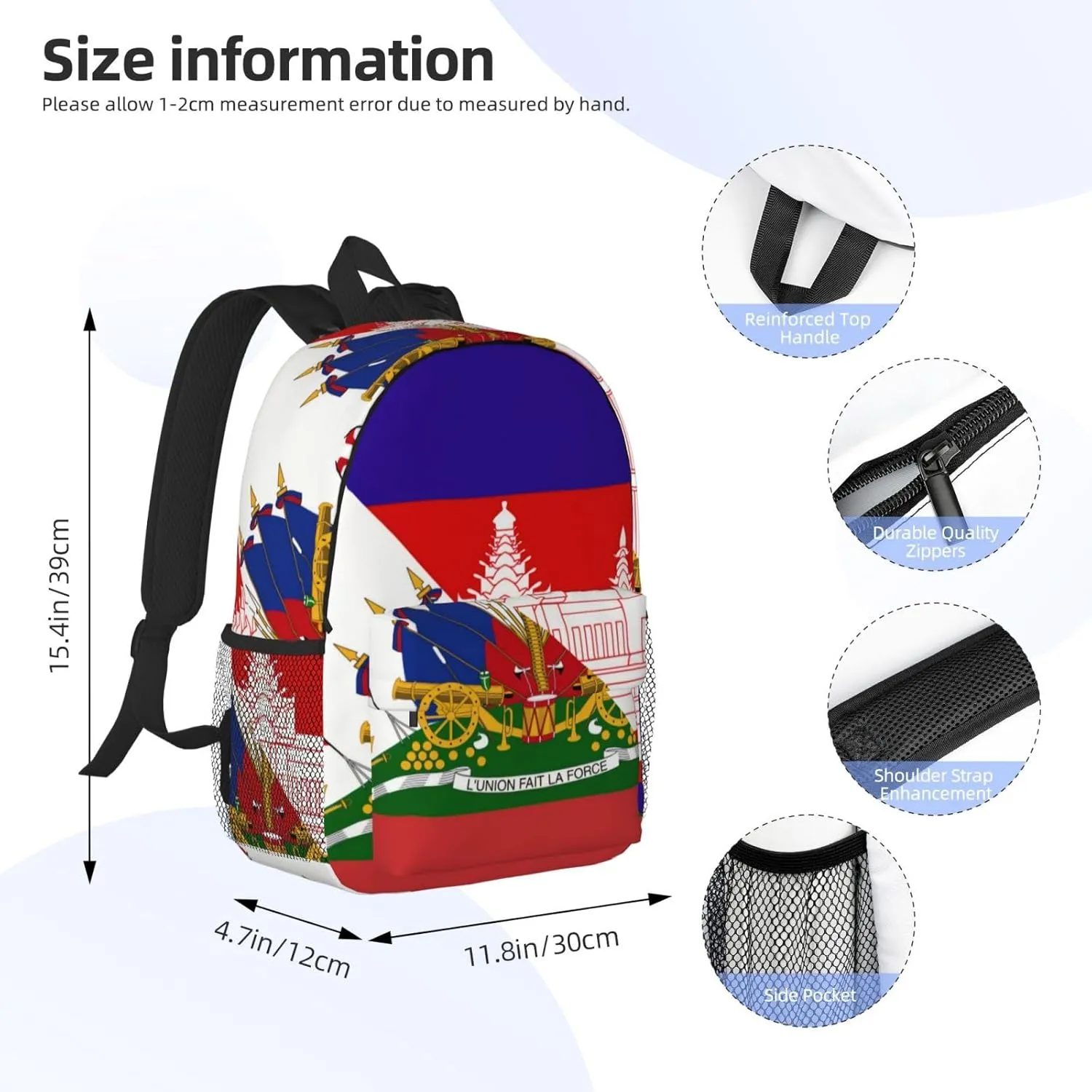 Funny Haiti Flag Backpack Cute Haitian Flag Daypack Laptop Backpack Shoulders Casual Daypack For Men Women