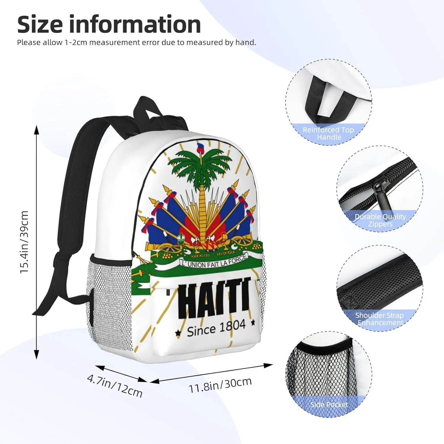 Funny Haiti Flag Backpack Cute Haitian Flag Daypack Laptop Backpack Shoulders Casual Daypack For Men Women