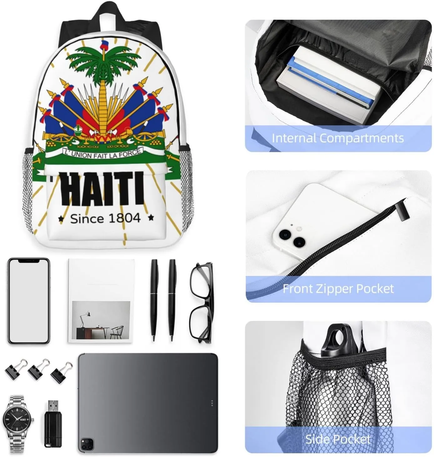 Funny Haiti Flag Backpack Cute Haitian Flag Daypack Laptop Backpack Shoulders Casual Daypack For Men Women
