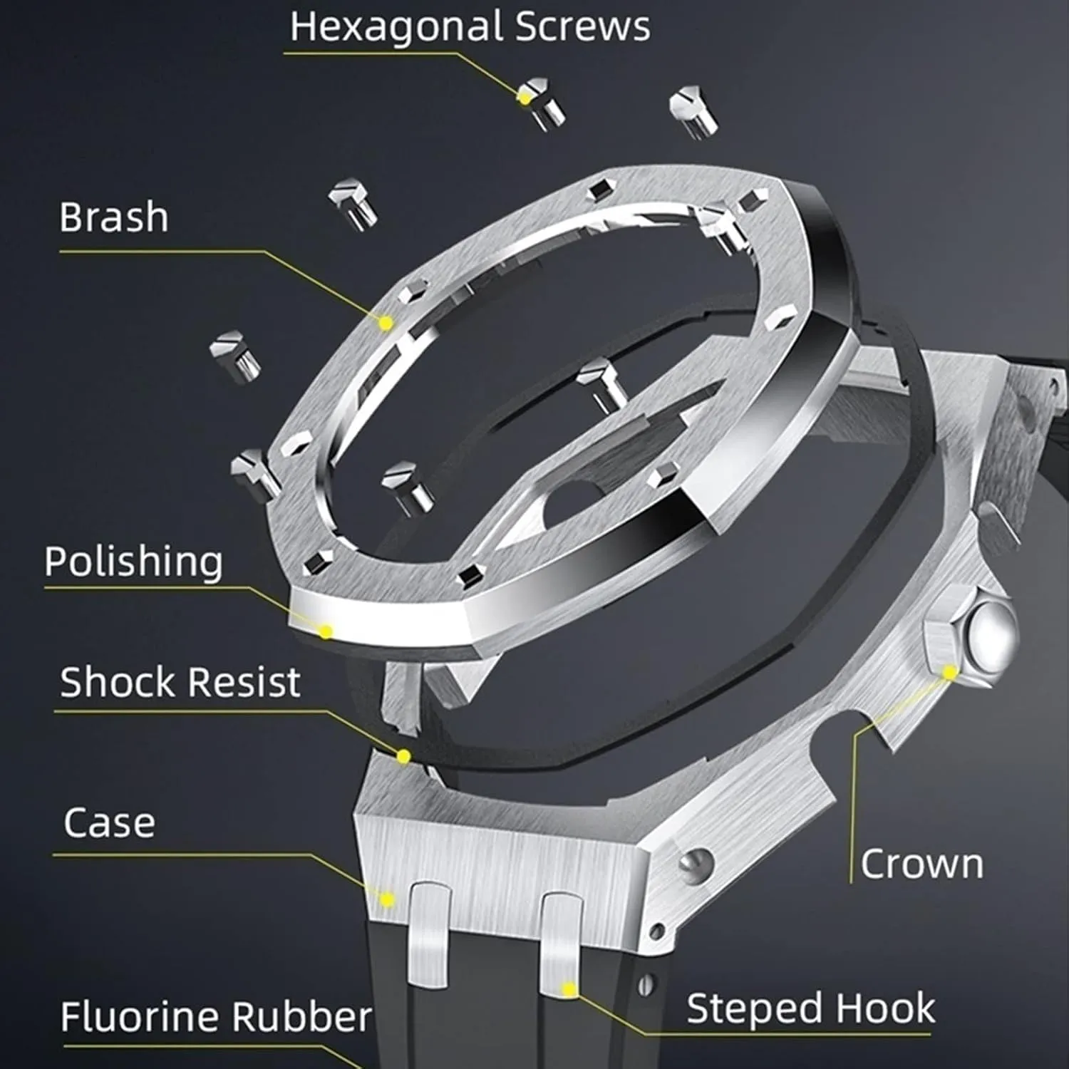 GA2100 MOD Kit For GA2100HC-4A Metal Watch Case Silicone Strap 316 Stainless Steel Modified Accessories Bracelet Bezel bands