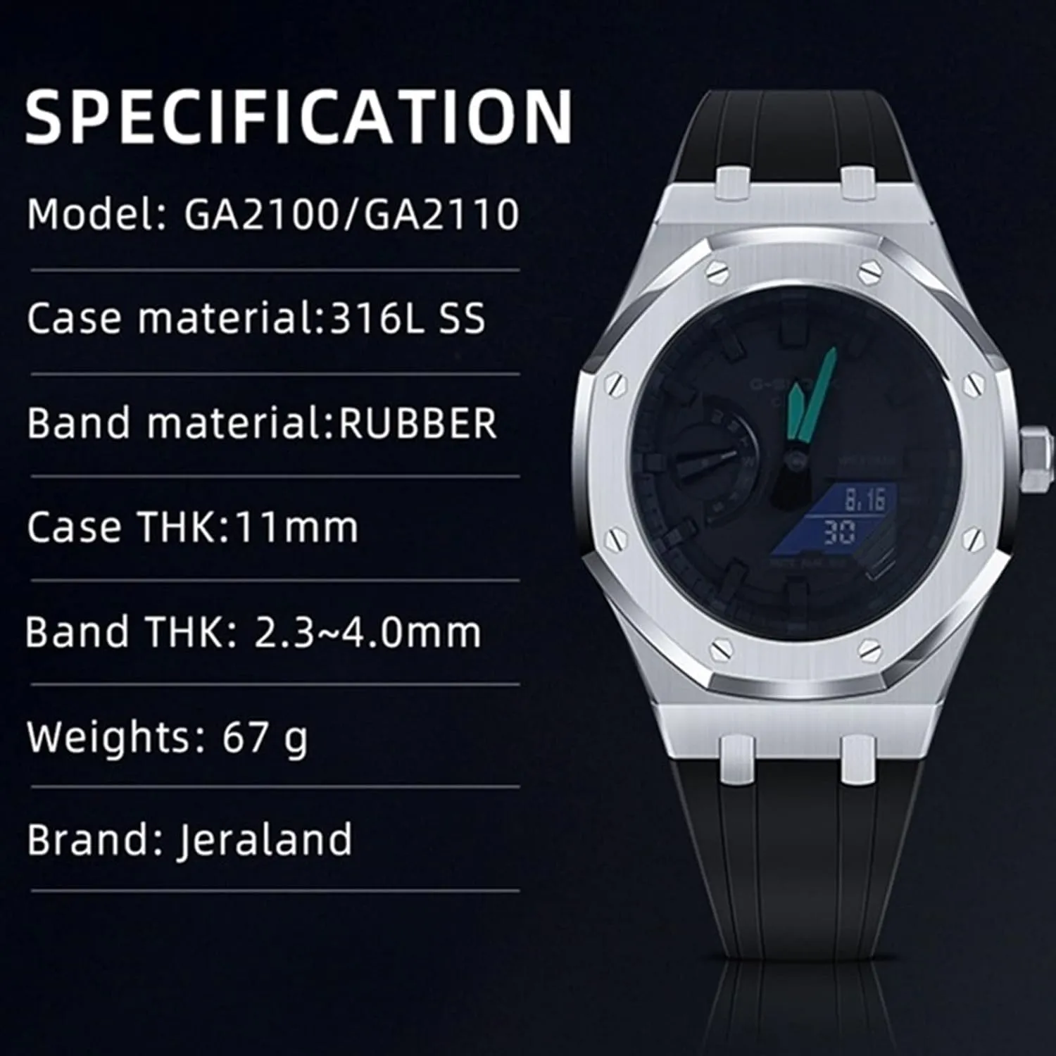 GA2100 MOD Kit For GA2100HC-4A Metal Watch Case Silicone Strap 316 Stainless Steel Modified Accessories Bracelet Bezel bands
