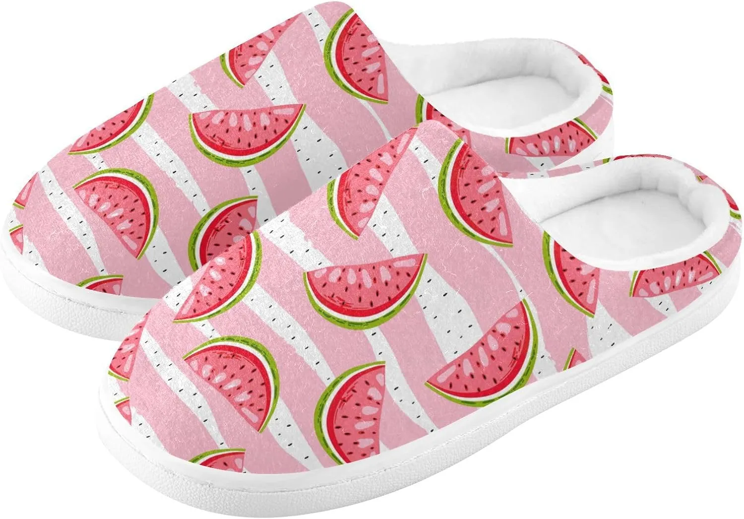 GAIGEO Mens Indoor Slippers Sweet Watermelon Pink Stripes, Warm Men House Slippers for Indoor/Outdoor, Ideal for Winter
