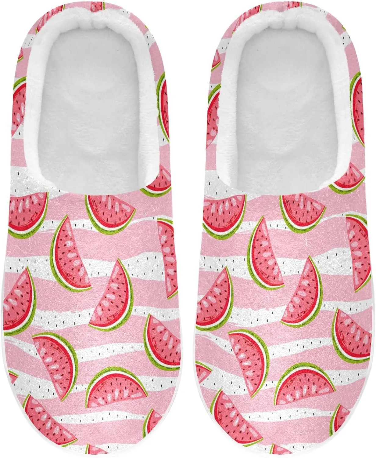 GAIGEO Mens Indoor Slippers Sweet Watermelon Pink Stripes, Warm Men House Slippers for Indoor/Outdoor, Ideal for Winter