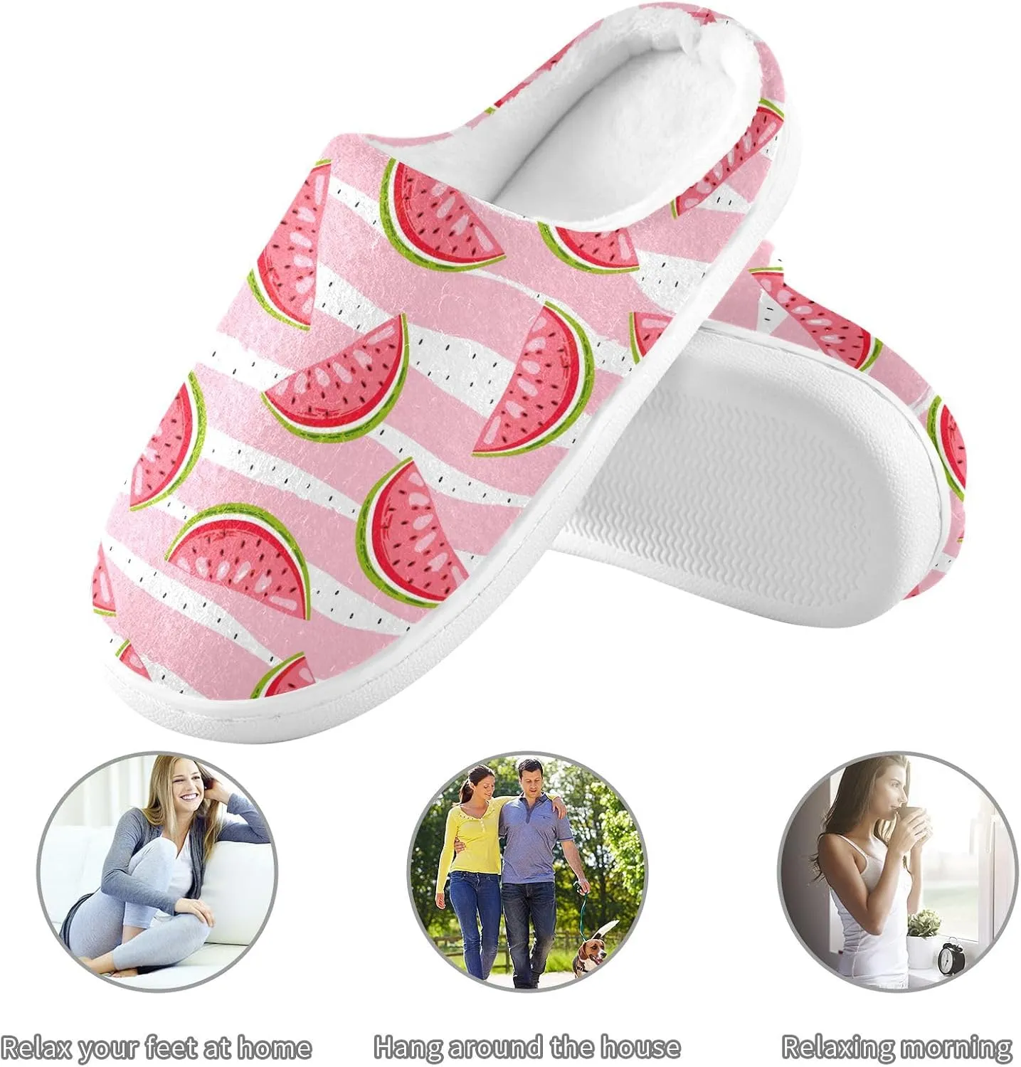 GAIGEO Mens Indoor Slippers Sweet Watermelon Pink Stripes, Warm Men House Slippers for Indoor/Outdoor, Ideal for Winter