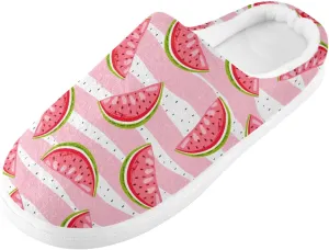 GAIGEO Mens Indoor Slippers Sweet Watermelon Pink Stripes, Warm Men House Slippers for Indoor/Outdoor, Ideal for Winter