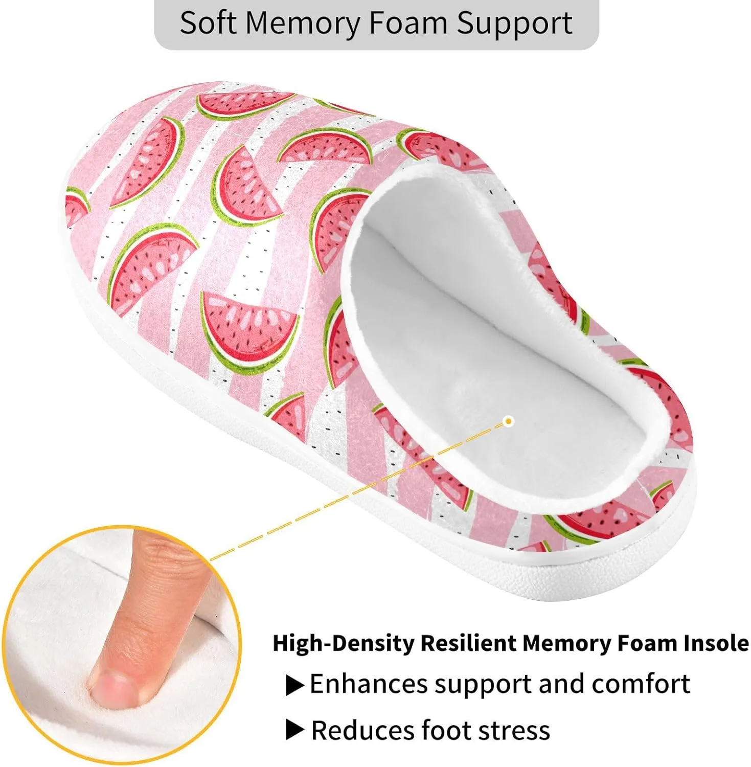 GAIGEO Mens Indoor Slippers Sweet Watermelon Pink Stripes, Warm Men House Slippers for Indoor/Outdoor, Ideal for Winter