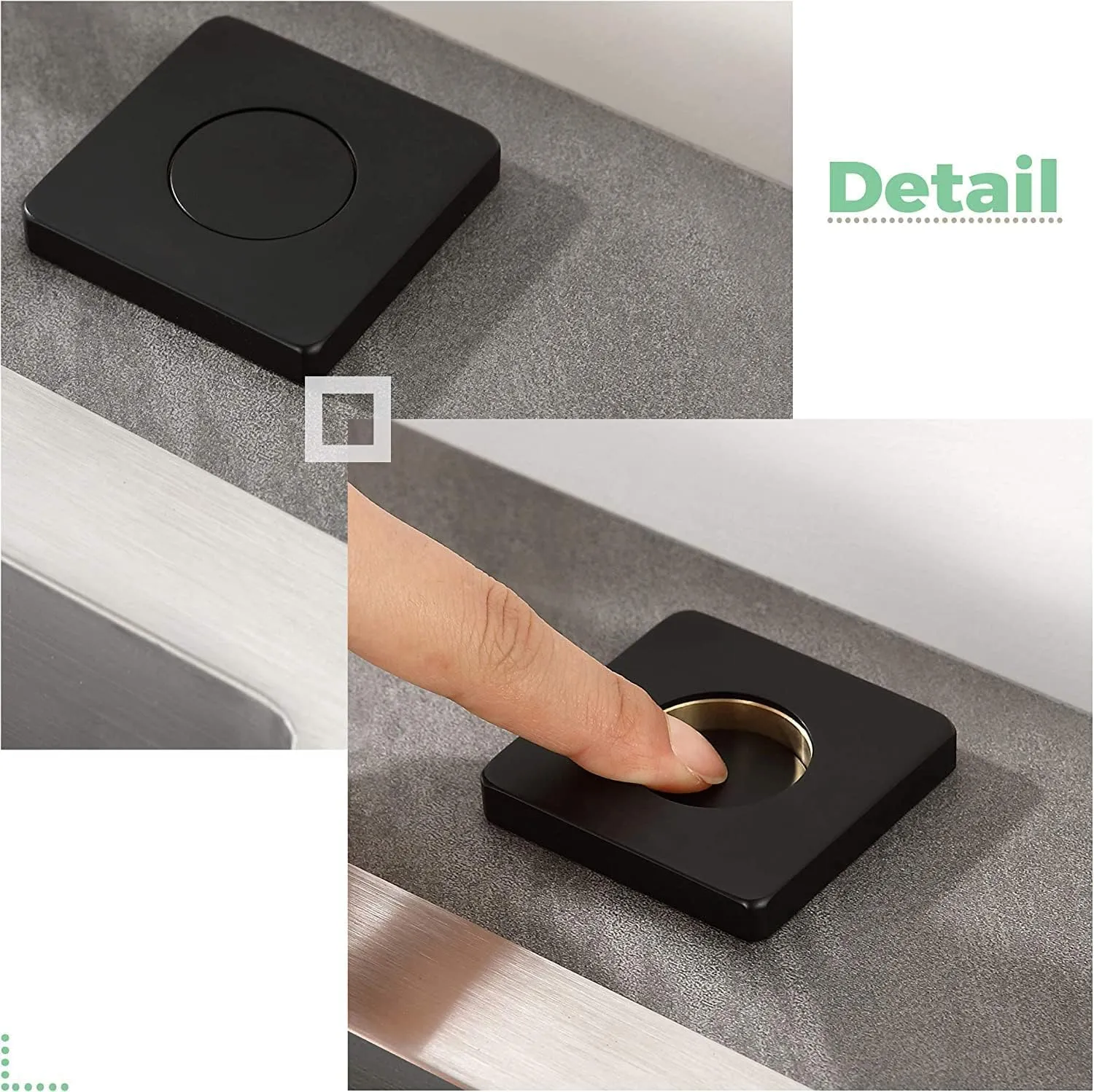 Garbage Disposal Switch, Cordless Air Switch Kit for Food Waste Disposer, Brass Material Matte Black Finish,Long Sink Top Push Button