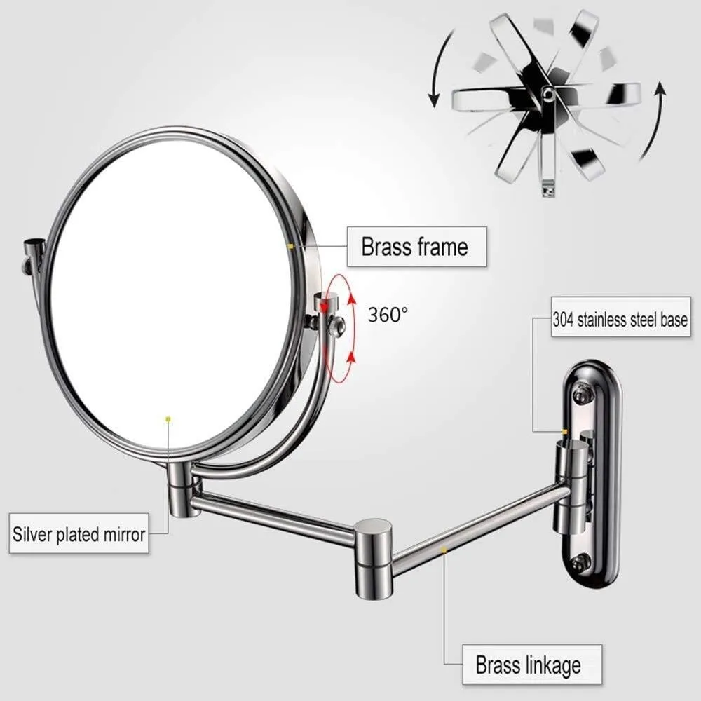 GaRcan Cosmetic Vanity Mirror 10x Magnification 8 Inch Makeup Mirror Metal Beauty Mirror Folding Telescopic Wall Mounted Vanity Mirror (Silver 8 inches 10X)
