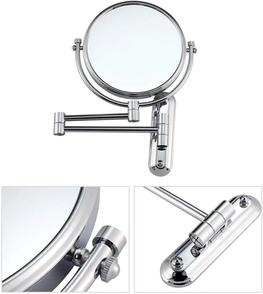 GaRcan Cosmetic Vanity Mirror 10x Magnification 8 Inch Makeup Mirror Metal Beauty Mirror Folding Telescopic Wall Mounted Vanity Mirror (Silver 8 inches 10X)