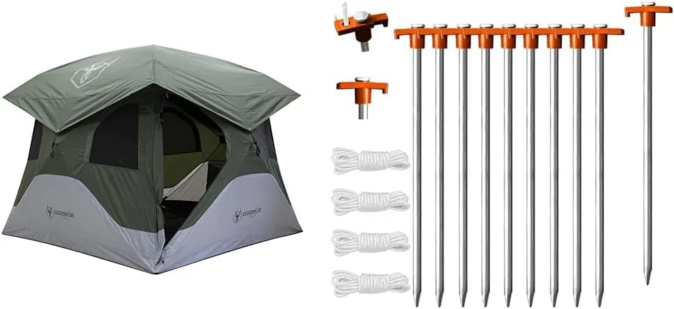 Gazelle Tents™ T4 Hub Tent, Easy 90 Second Set-Up, Waterproof, UV Resistant, Removable Floor, Ample Storage Options, 4-Person, Alpine Green, 78" x 94" x 94", GT400GR