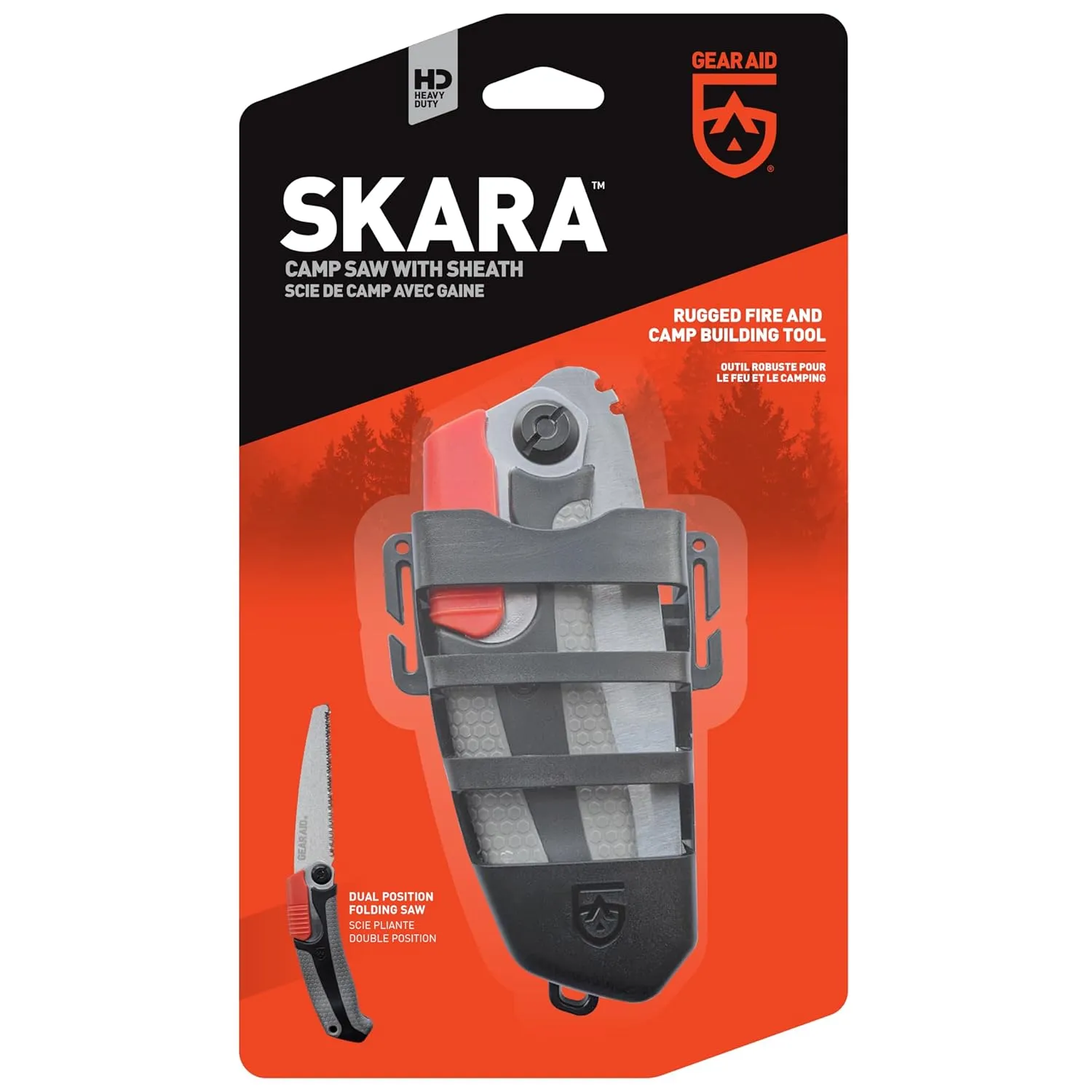 GEAR AID Skara Dual Position Folding Camp Saw and Protector Sheath, Ideal for Cutting 2.5” Diameter Wood for Camping, Hiking, Trail Maintenance, Hunting, and General Pruning