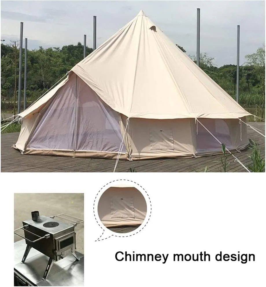GeRRiT Large Camping Tent Bell Tent with Stove Hole Cotton Canvas Tents Yurt Tent 4 Season Indian Tent for Family Camping Outdoor Hunting Big Family Shelter Hello