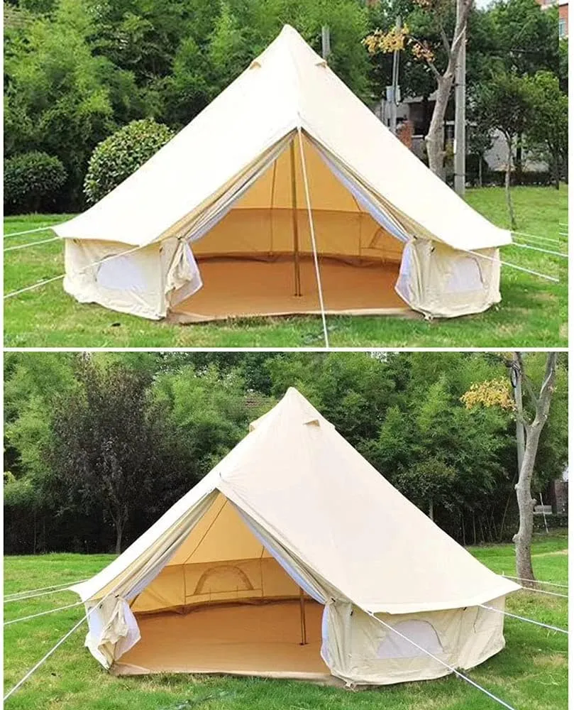 GeRRiT Large Camping Tent Bell Tent with Stove Hole Cotton Canvas Tents Yurt Tent 4 Season Indian Tent for Family Camping Outdoor Hunting Big Family Shelter Hello