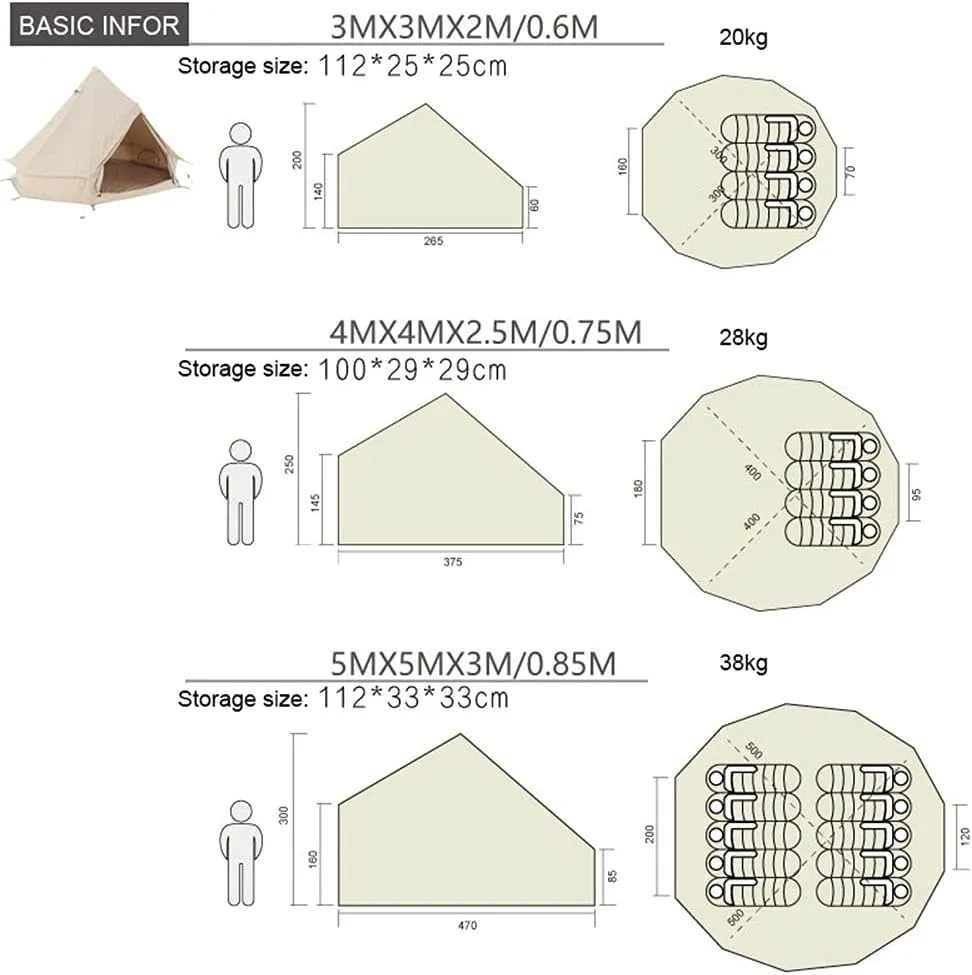 GeRRiT Large Camping Tent Bell Tent with Stove Hole Cotton Canvas Tents Yurt Tent 4 Season Indian Tent for Family Camping Outdoor Hunting Big Family Shelter Hello