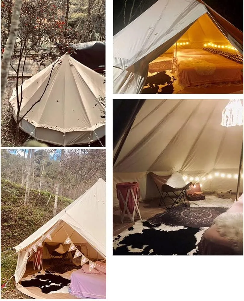 GeRRiT Large Camping Tent Bell Tent with Stove Hole Cotton Canvas Tents Yurt Tent 4 Season Indian Tent for Family Camping Outdoor Hunting Big Family Shelter Hello