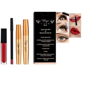 Gift of Beauty Bundle - Makeup kit, lip kit Set Red -3d Fiber Lashes Ultra Black Instant Volume and Length] Waterproof, Long Lasting, Very Easy to Apply, Smudge-proof