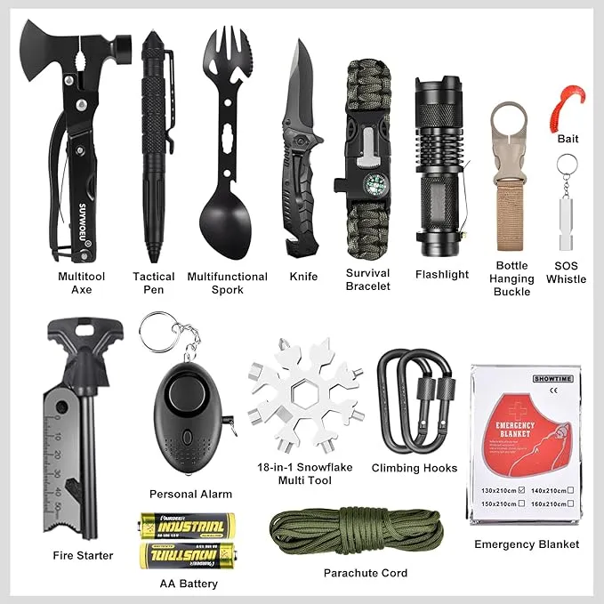 Gifts for Men Dad Husband Fathers Day, Survival Gear and Equipment kit 21 in 1, Professional Cool Gadgets Stuff Tactical Tool, Gift Ideas for Him Son Daughter Emergency Hunting Outdoors Camping Hiking