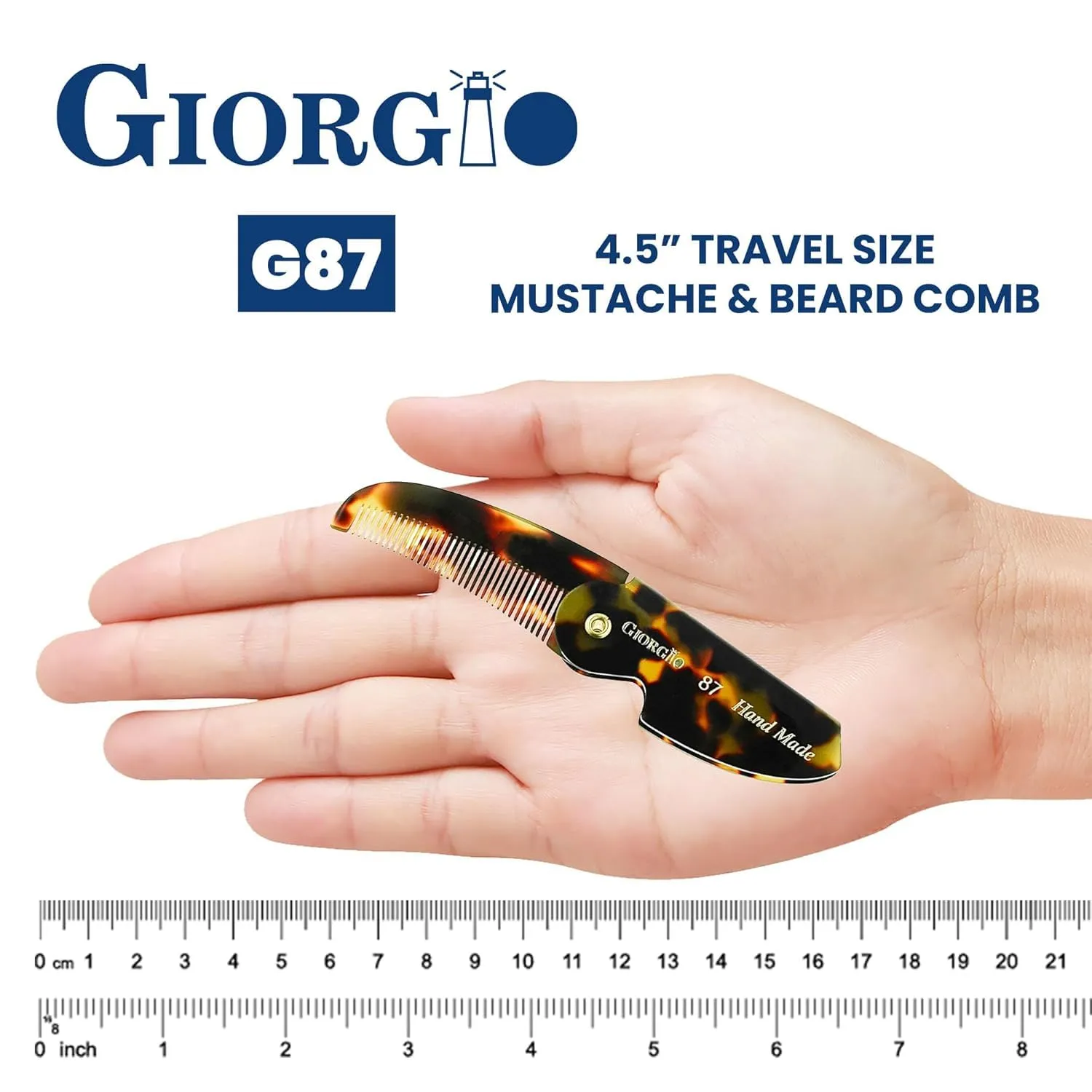 Giorgio G87 4.5 Inch Mustache and Beard Grooming Comb for Men - Handmade, Saw-cut, Hand Polished Pocket Comb for Everyday Hair Styling. 2 Pack Tokyo