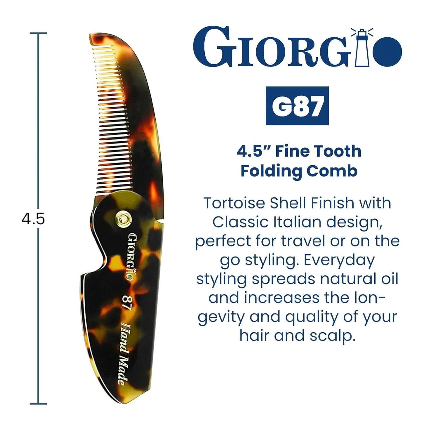 Giorgio G87 4.5 Inch Mustache and Beard Grooming Comb for Men - Handmade, Saw-cut, Hand Polished Pocket Comb for Everyday Hair Styling. 2 Pack Tokyo