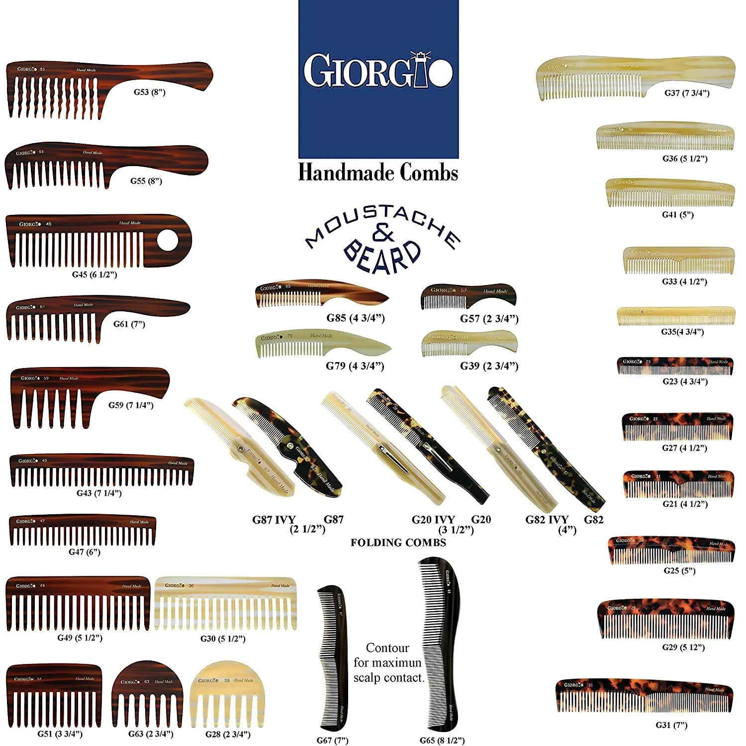 Giorgio G87 4.5 Inch Mustache and Beard Grooming Comb for Men - Handmade, Saw-cut, Hand Polished Pocket Comb for Everyday Hair Styling. 2 Pack Tokyo
