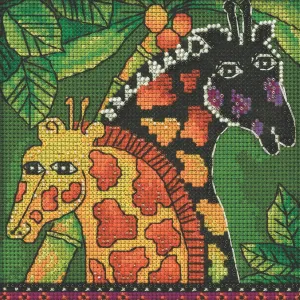 Giraffe Beaded Counted Cross Stitch Kit Mill Hill 2022 Laurel Burch Amazonia Collection LB142211, Multi