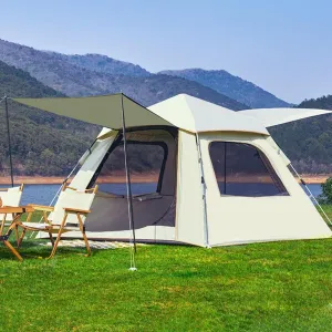 GIZNXBA Family Camping Tent, Beach Tent Pop Up Shade, Instant Tent with 2 Mesh Windows & 2 Doors, Backpacking Tents for Outdoor Camping, Party, Hiking (Color : /Beige-3 Person, Size : A)