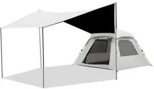 GIZNXBA Family Camping Tent, Beach Tent Pop Up Shade, Instant Tent with 2 Mesh Windows & 2 Doors, Backpacking Tents for Outdoor Camping, Party, Hiking (Color : /Beige-3 Person, Size : with Canopy)