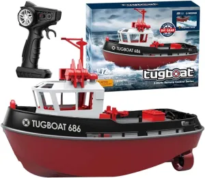 GkGk 1/72 High Speed RC Tugboat, 2.4 Ghz Remote Control Boat Toy with Low Battery Reminder for Pools, Lakes and Outdoor Play