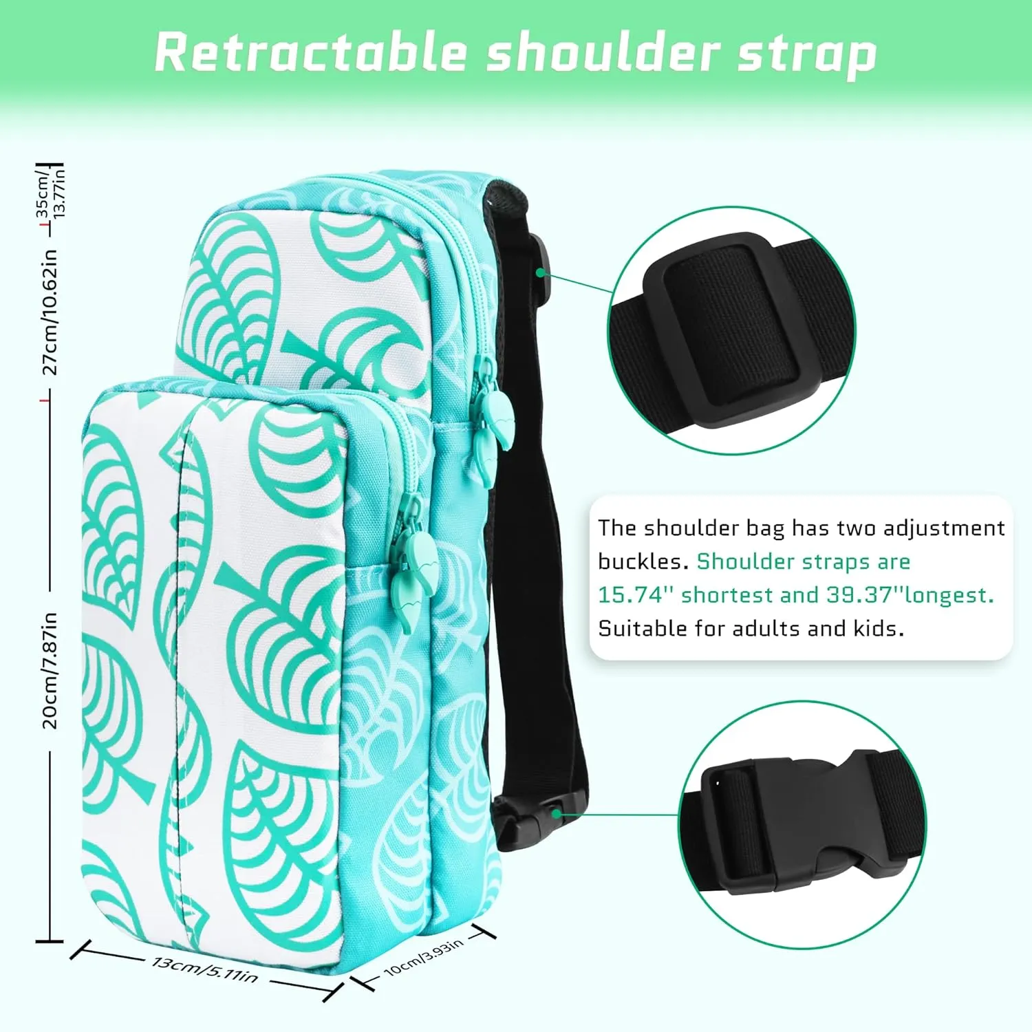 GLDRAM Travel Bag Bundle for Nintendo Switch, Cute Carrying Case for Switch Lite & Switch OLED, Shoulder Bag Accessories Kit for Switch with Game Case, Thumb Grip Caps ( Animal Leaf Crossing)