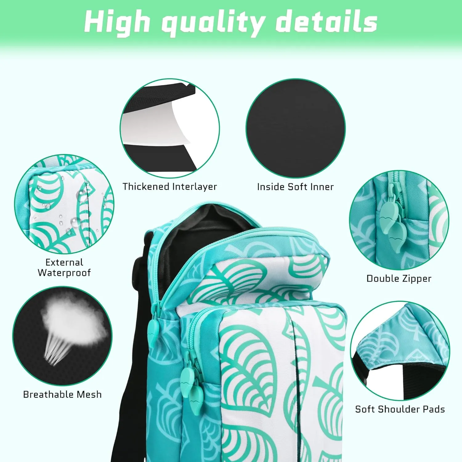 GLDRAM Travel Bag Bundle for Nintendo Switch, Cute Carrying Case for Switch Lite & Switch OLED, Shoulder Bag Accessories Kit for Switch with Game Case, Thumb Grip Caps ( Animal Leaf Crossing)