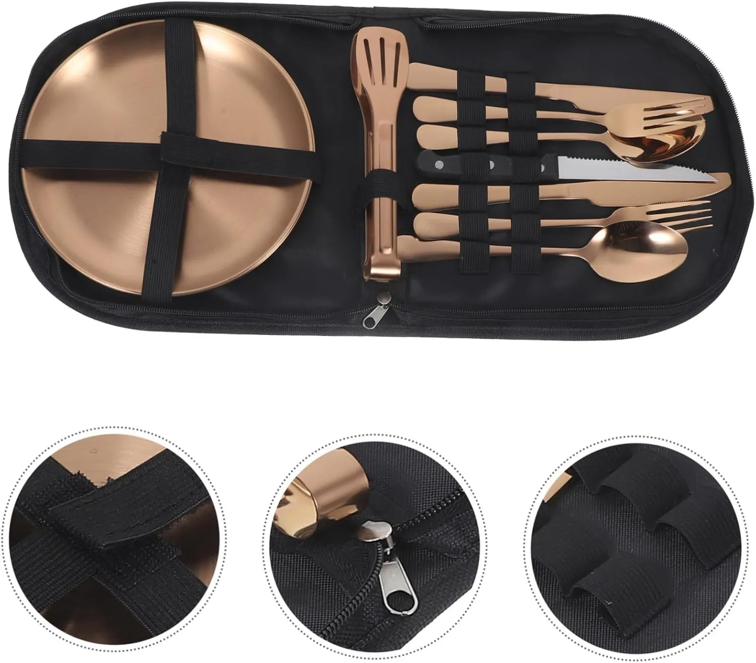 GLEAVI 1 Set Stainless Steel Travel Cutlery with Storage Bag Ergonomic Camping Tableware for Outdoor Dining Elegant Metal Utensils for Picnics and Adventures