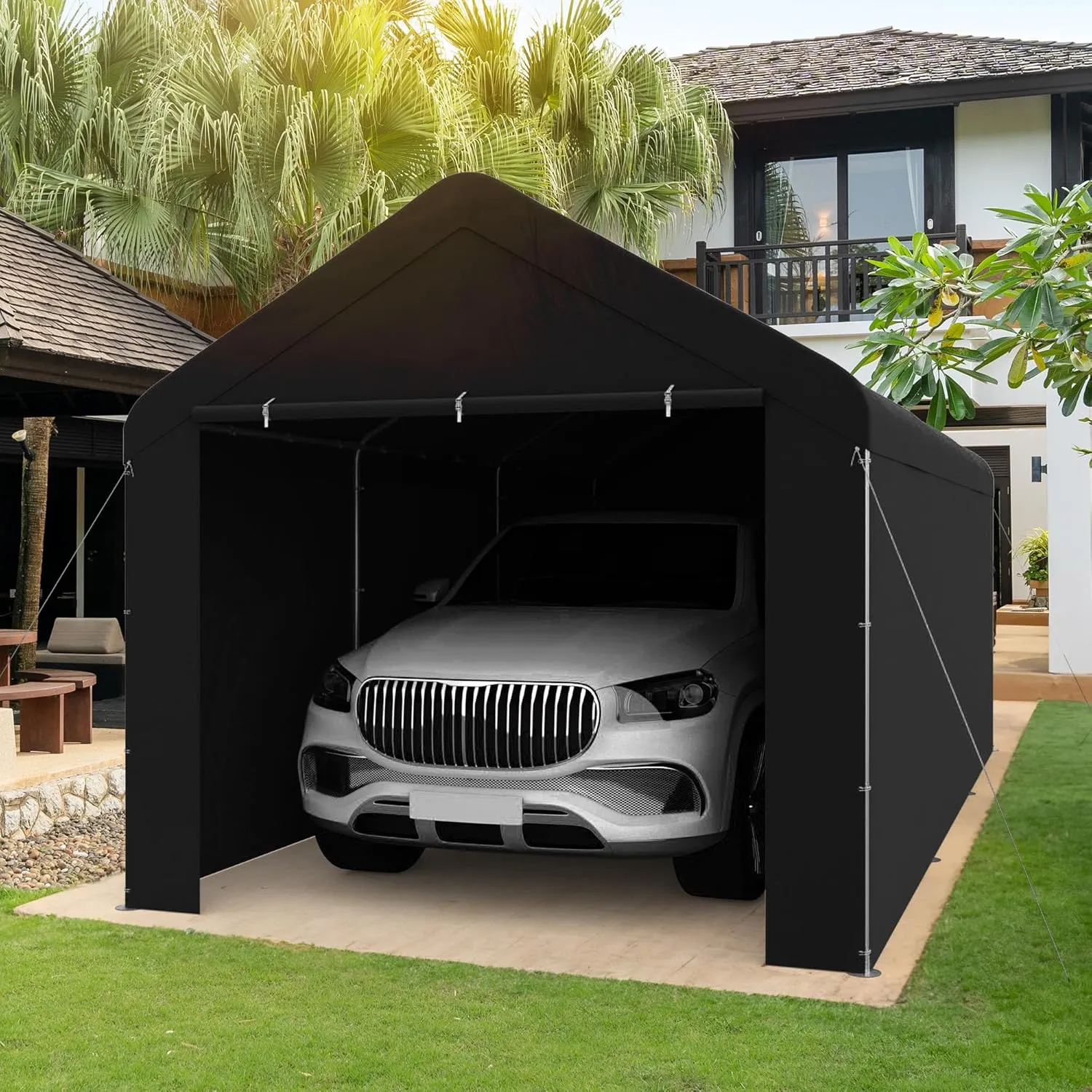 GOJOOASIS Car Port Canopy Tent Carport 10'x20' Car Tent Portable Garage, Tents for Car Waterproof & UV Protected for Wedding, Garden Shelter, Storage Shed (Black)