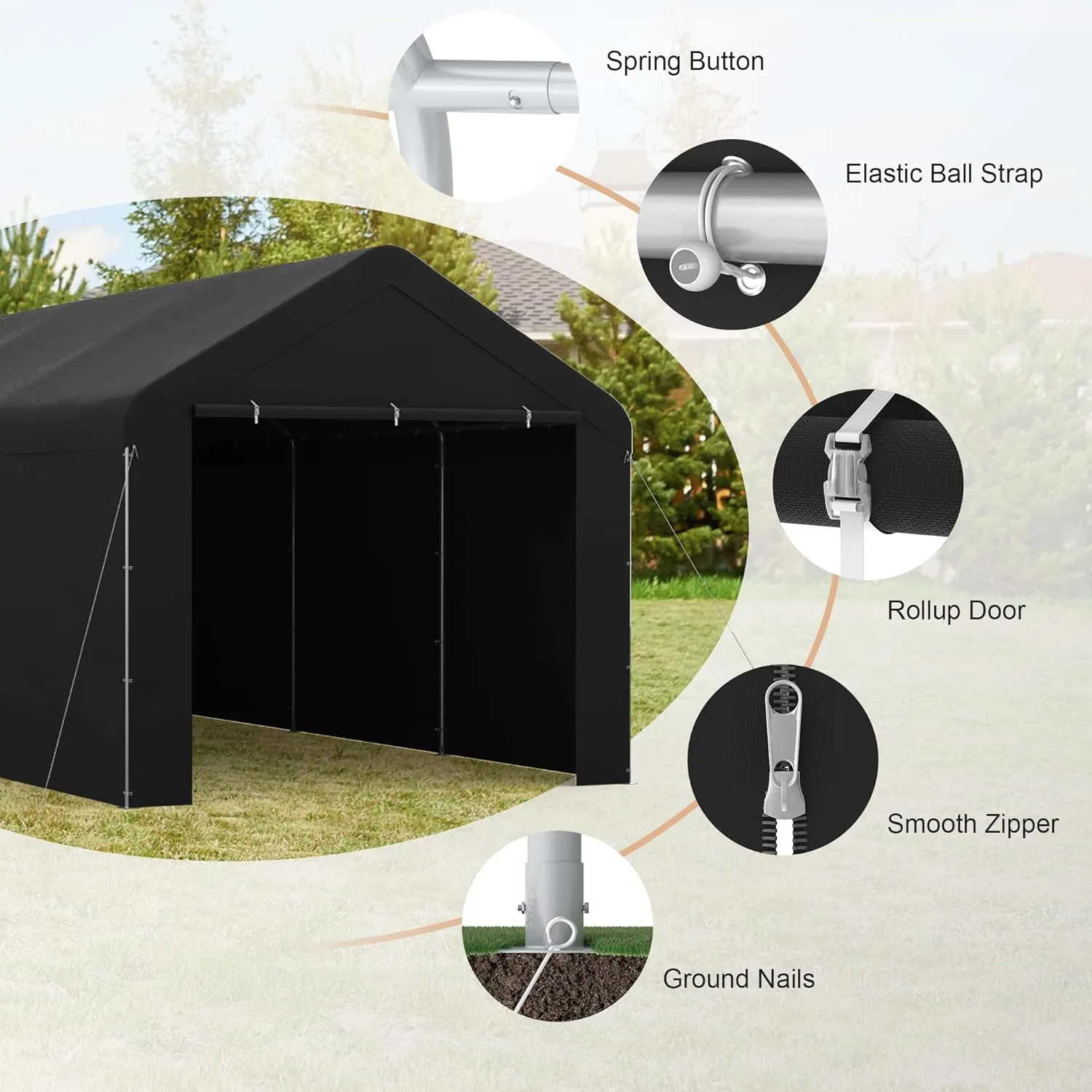 GOJOOASIS Car Port Canopy Tent Carport 10'x20' Car Tent Portable Garage, Tents for Car Waterproof & UV Protected for Wedding, Garden Shelter, Storage Shed (Black)