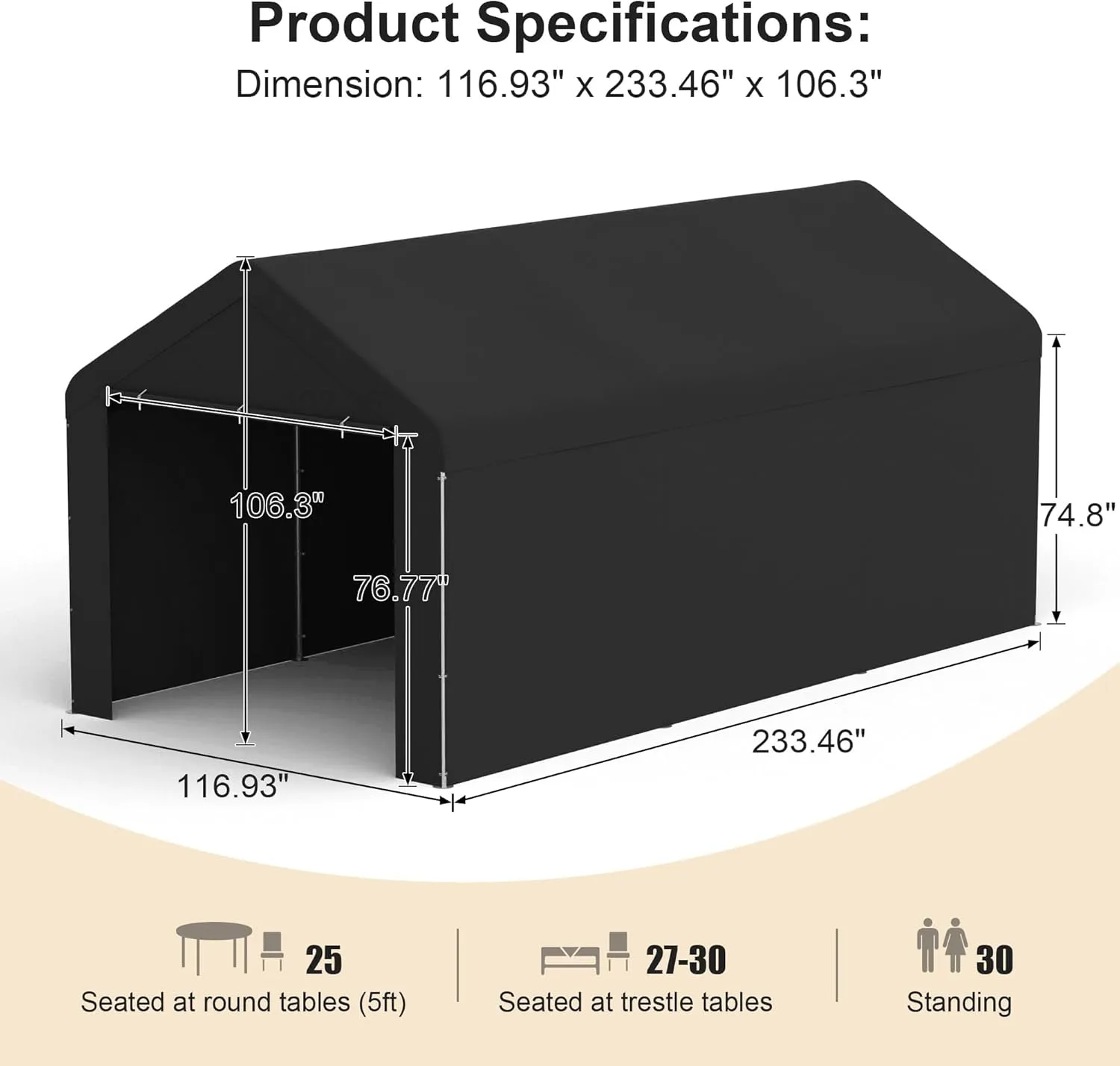 GOJOOASIS Car Port Canopy Tent Carport 10'x20' Car Tent Portable Garage, Tents for Car Waterproof & UV Protected for Wedding, Garden Shelter, Storage Shed (Black)