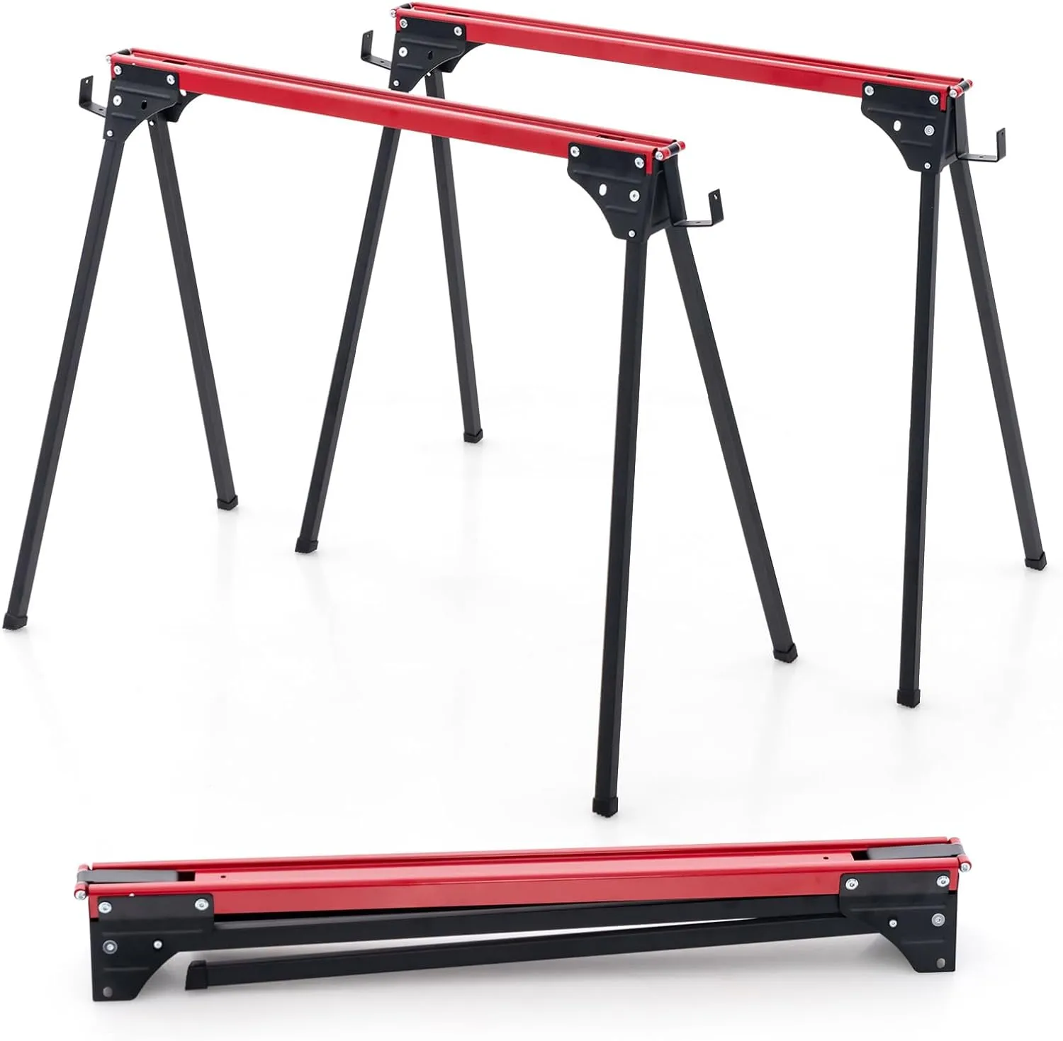 Goplus Saw Horses 2 Pack, 2200 LBS Heavy-Duty Folding Work Horse w/ 2x4 Brackets, Robust Metal Sawhorses w/ Fast Release Legs, Portable & Lightweight Work Bench for DIY, Woodworking Projects
