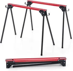 Goplus Saw Horses 2 Pack, 2200 LBS Heavy-Duty Folding Work Horse w/ 2x4 Brackets, Robust Metal Sawhorses w/ Fast Release Legs, Portable & Lightweight Work Bench for DIY, Woodworking Projects